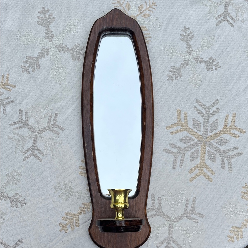 Elegant Brown Wall Mirror with Candle Holder